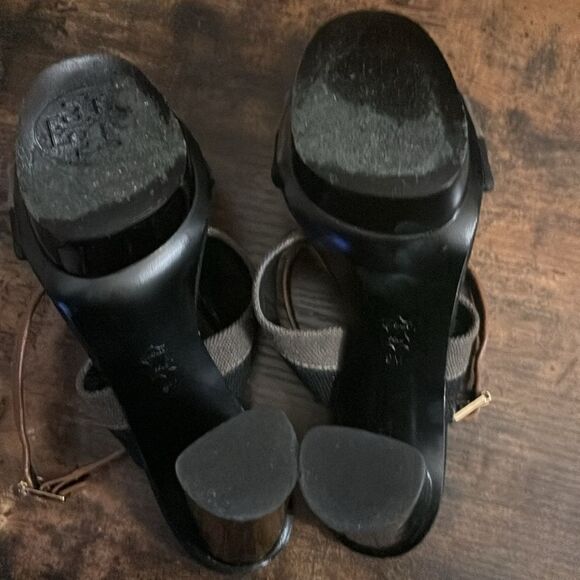 Tory Burch Stripped Canvas/ Leather Platform Sandal Size 9 - Picture 6 of 9